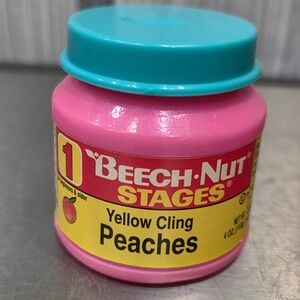 Vintage 1996 Beech-Nut Stages 1 Yellow Cling Peaches Toy Play Food Jar CDI Pink
